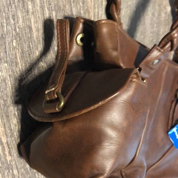 NEW Spring Faux Leather Shoulder Bag Dark Brown Medium Size (19” x 6.5”) - Picture 3 of 7